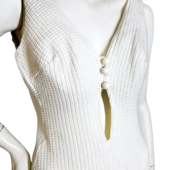1970s True Vintage White One Piece Knit Swimsuit With A Plunging Open Front - Picture 3 of 13
